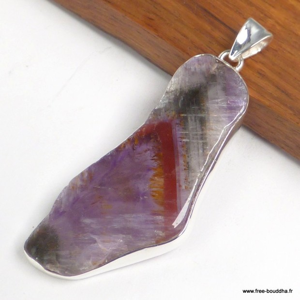 Grand pendentif Cacochynite Cacoxenite Super Seven 5,9 cm argent 925