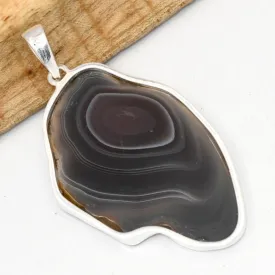 Pendentif Agate de Botswana naturelle gris taupe - Bijoux en Agate de Botswana