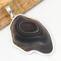 Pendentif Agate Botswana gris taupe tranche 6,4 cm argent 925