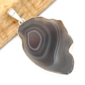 Pendentif Agate de Botswana naturelle gris taupe - Bijoux en Agate de Botswana