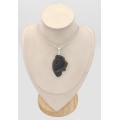 Pendentif Agate Botswana gris taupe tranche 6,4 cm argent 925