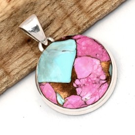 Pendentif Turquoise Nevada Candy rose en argent 925 poinconne