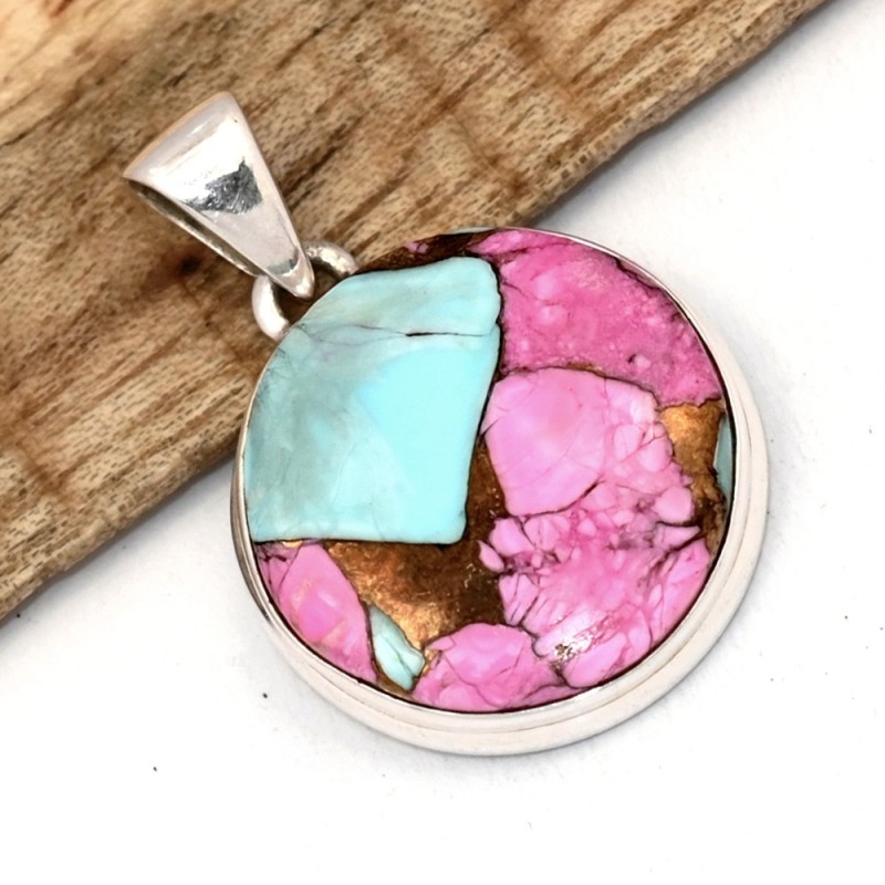 Pendentif Turquoise Nevada Candy rose en argent 925 poinconne