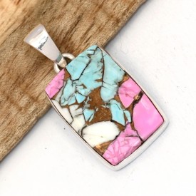 Pendentif Turquoise Nevada rectangulaire en argent 925 poinçonné