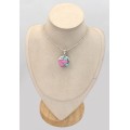 Pendentif rond Turquoise Nevada Pink Dahlia argent 925 poinçonné