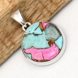 Pendentif rond Turquoise d'Arizona Pink Dahlia - Bijoux en Turquoise