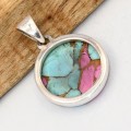 Pendentif rond Turquoise d'Arizona Pink Dahlia - Bijoux en Turquoise