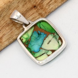 Pendentif Turquoise Nevada Peacock rectangulaire argent 925