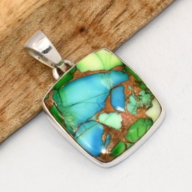 Pendentif Turquoise Nevada Peacock rectangulaire argent 925