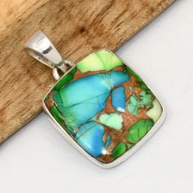 Pendentif Turquoise du Nevada Peacock rectangulaire - Bijoux en Turquoise