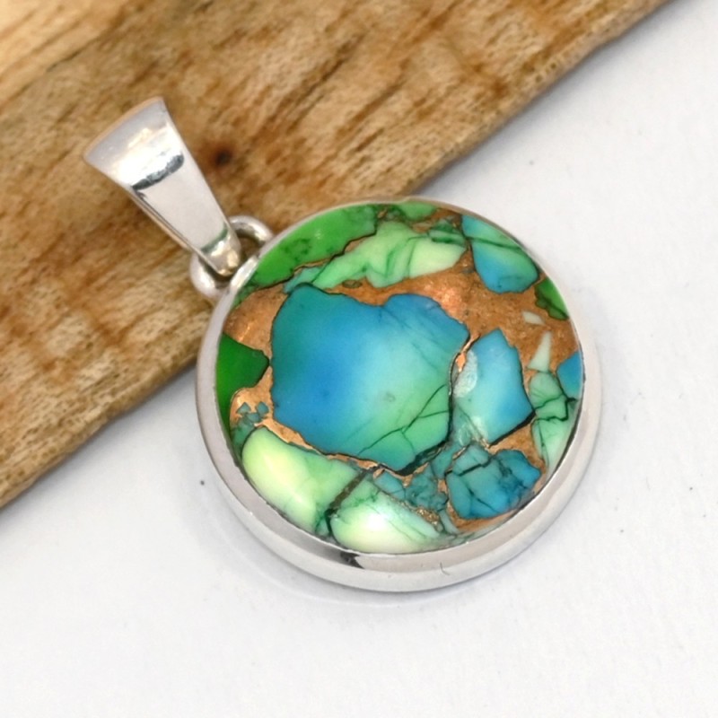 Pendentif Turquoise du Nevada Peacock rond - Bijoux en Turquoise