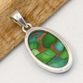 Pendentif ovale Turquoise Peacock composite argent 925