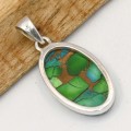 Pendentif ovale Turquoise Peacock composite argent 925