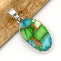 Pendentif ovale Turquoise Peacock composite argent 925