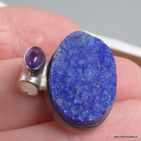 Pendentif Lapis lazuli brut et Améthyste cabochon - Bijoux en Lapis-lazuli
