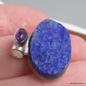 Pendentif Lapis lazuli brut et Améthyste cabochon - Bijoux en Lapis-lazuli