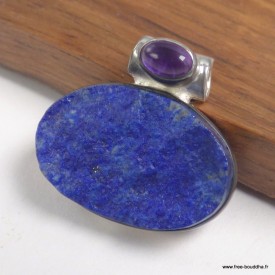 Pendentif Lapis lazuli brut et Améthyste cabochon - Bijoux en Lapis-lazuli