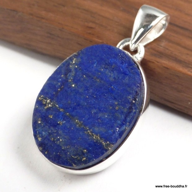 Petit pendentif Lapis lazuli brut ovale argent 925, énergie et sagesse