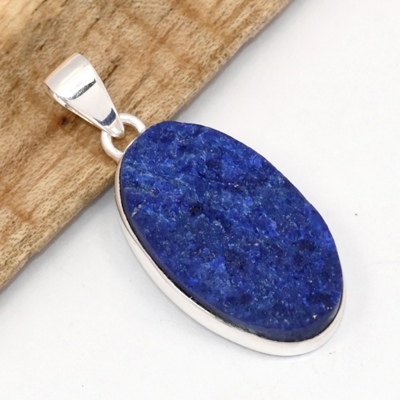 Pendentif Lapis lazuli ovale brut argent 925 – pierre authentique