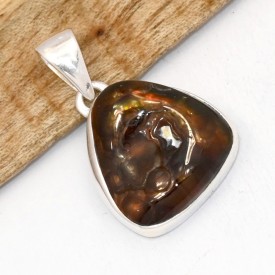 Pendentif Agate de Feu triangulaire argent 925 serti clos