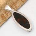 Pendentif Agate de Feu ovale allongé argent 925 serti clos
