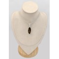 Pendentif Agate de Feu ovale allongé argent 925 serti clos