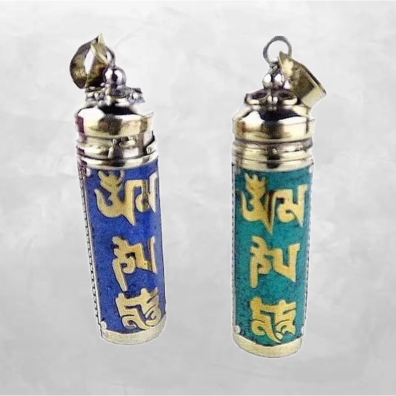 Pendentif tibétain Tube Mantra Chenrezi – Imitation pierres