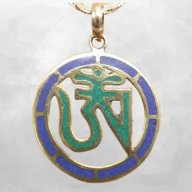 Bijou tibétain Pendentif bouddhiste OM couleur lapis - Pendentifs tibétains bouddhistes