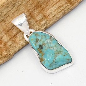Pendentif Turquoise Kingman Brute – Argent 925 | Eveil Oriental