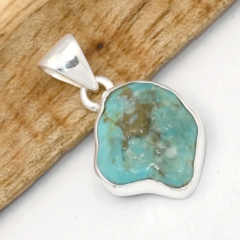Pendentif argent Turquoise Kingman brute asymétrique - Bijoux en Turquoise Kingman