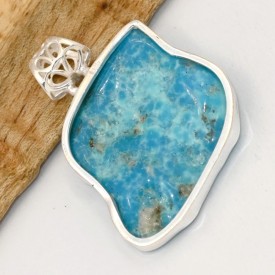 Gros Pendentif Turquoise Kingman – Bélière Ajourée, Argent 925