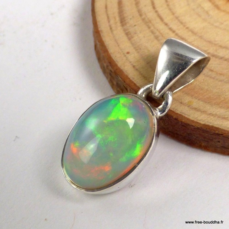Pendentif ovale Opale welo éthiopienne multicolore - Bijoux en Opale Ethiopienne