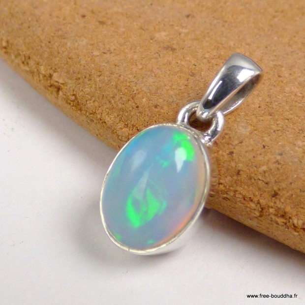 Pendentif argent 925 Opale éthiopienne multicolore - Bijoux en Opale Ethiopienne