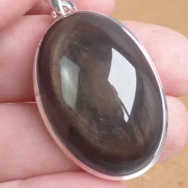 Pendentif Obsidienne Œil Céleste Marron Nacré – Argent 925 Authentique