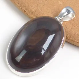 Pendentif Obsidienne Œil Céleste Marron Nacré – Argent 925 Authentique