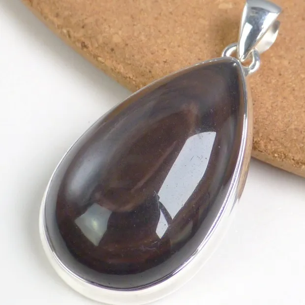 Pendentif Obsidienne Œil Céleste goutte – Argent 925 Authentique