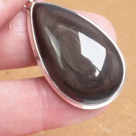 Pendentif Obsidienne Œil Céleste goutte – Argent 925 Authentique