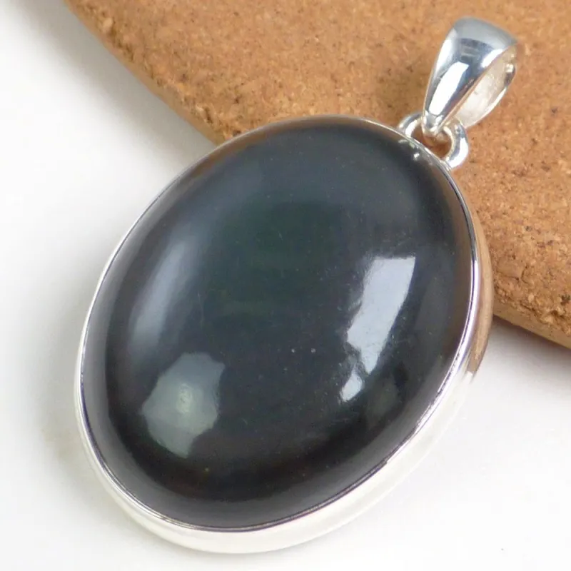 Pendentif Obsidienne Œil Céleste Vert – Argent 925