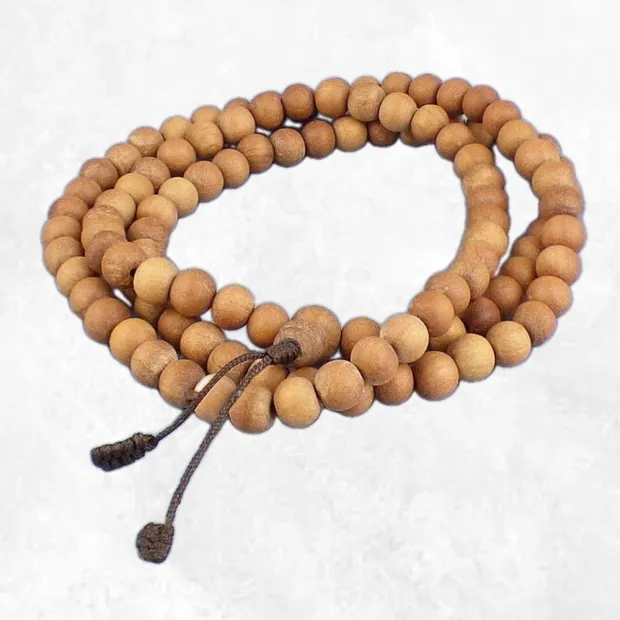 Mala de prières bouddhiste 108 perles en Bois de Santal - Certifié Authentique - Mala tibétain 108 perles
