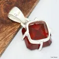 Pendentif Grenat Hessonite facetté pierre carrée - Pendentifs pierres naturelles