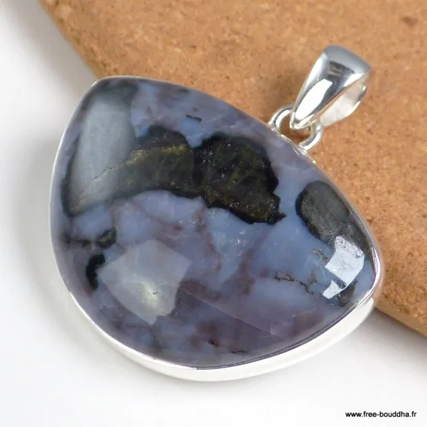Pendentif Gabbro indigo Merlinite semi-ronde - Pendentifs pierres naturelles