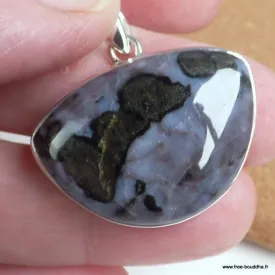 Pendentif Gabbro indigo Merlinite semi-ronde - Pendentifs pierres naturelles