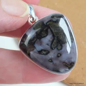 Pendentif Gabbro indigo Merlinite mystique semi-ovale - Pendentifs pierres naturelles