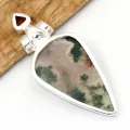 Pendentif Agate mousse et Grenat facetté - Bijoux en Agate Mousse