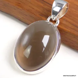 Pendentif Quartz fumé cabochon ovale argent 925 - Bijoux en Quartz Fumé