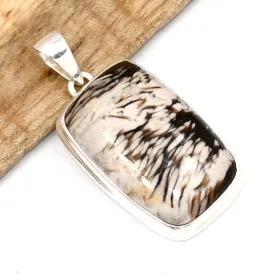 Pendentif Bois de Cacahuétier rectangulaire, argent 925 - Bijoux Pierres Naturelles