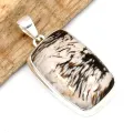 Pendentif Bois de Cacahuétier rectangulaire, argent 925 - Bijoux Pierres Naturelles