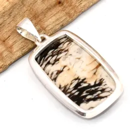 Pendentif Bois de Cacahuétier rectangulaire, argent 925 - Bijoux Pierres Naturelles