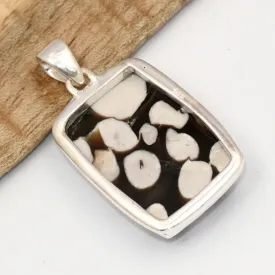 Pendentif Bois fossilisé de Cacahuétier rectangulaire - Bijoux en Bois de Cacahuetier