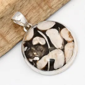 Pendentif Bois fossilisé de Cacahuétier rond - Bijoux en Bois pétrifié